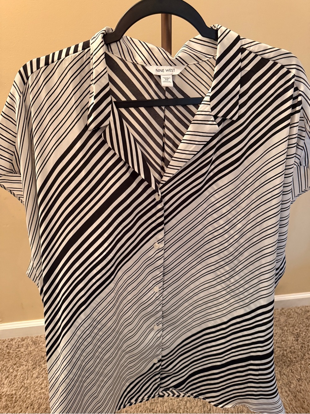 Nine West Black & White Diagonal Stripe Button-Down Shirt